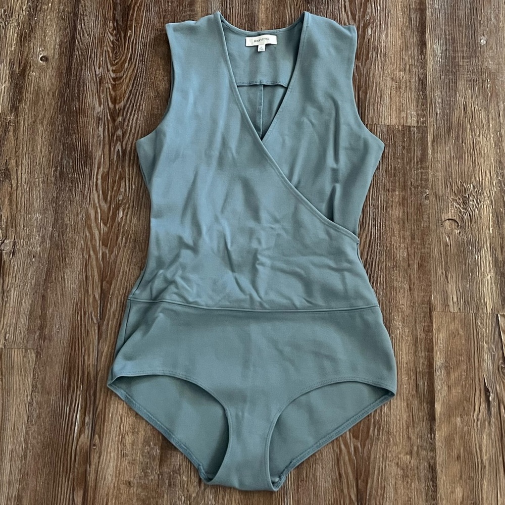 Babaton Blue-Green V-Neck Bodysuit